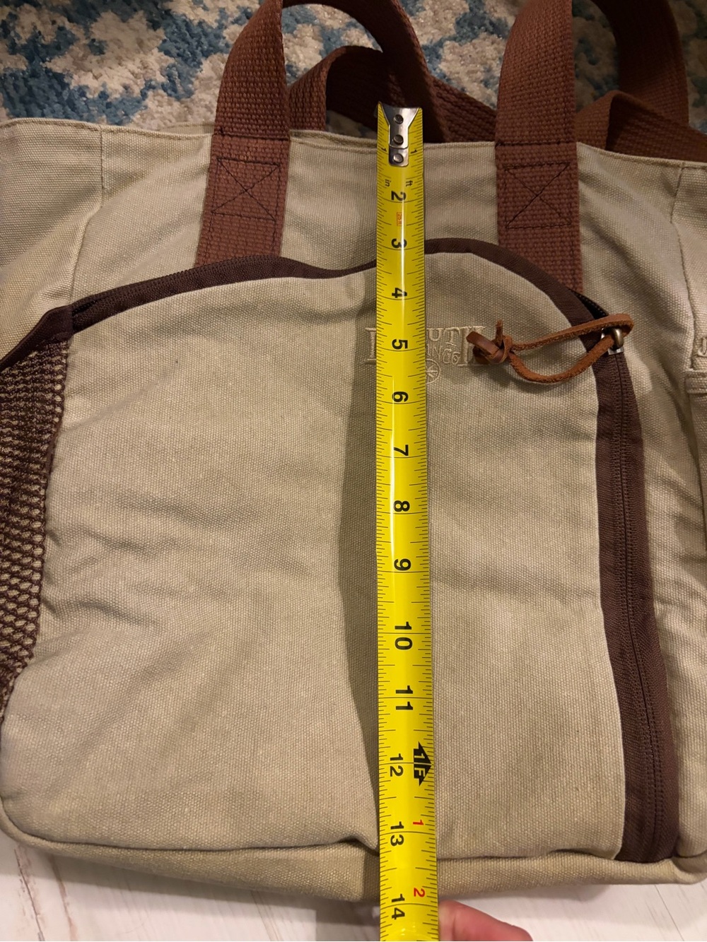 Duluth Trading Co Beige Canvas Tote with Brown Trim